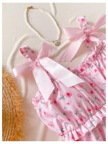 SHENHE Girl's Cute Floral Camisole Bow Top Flowy Peplum Babydoll Tank Boho Vacation Cami4