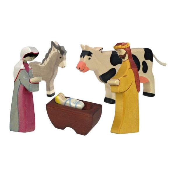 Holzspielzeug Peitz Heilige Familie | 6-teiliges Krippenfiguren Set | Holztiger | Weihnachtskrippen Zubehör