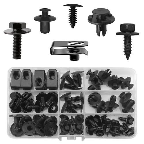 Lemiyoo Lot de 60 boulons universels pour capot de voiture, clips de fixation, rivets en plastique, vis taraudeuses hexagonales, écrous de pare-chocs