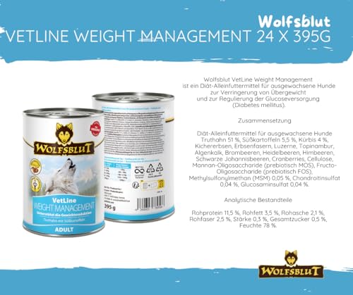 Wolfsblut Vetline Hundefutter - Weight Management, 24x395g - Sparbundel, Sparpaket - inklusive Warnicks Tierfutterservice Hundesnack Goodie