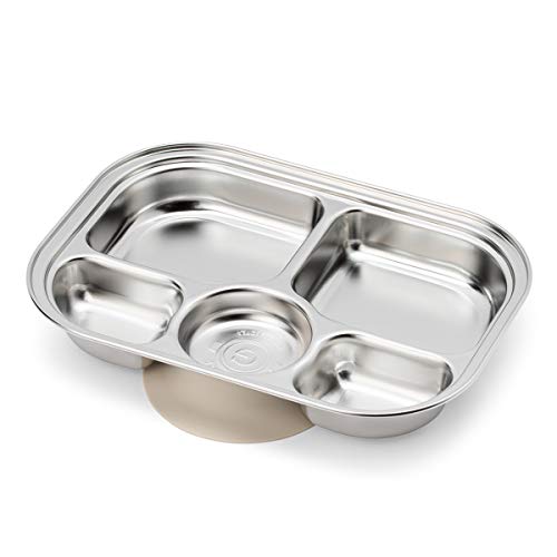 Image of Grosmimi Eco Friendly 304 Stainless Steel Toddler Kid Feeding Divided Plate (5-Section+ Silicone Suction)