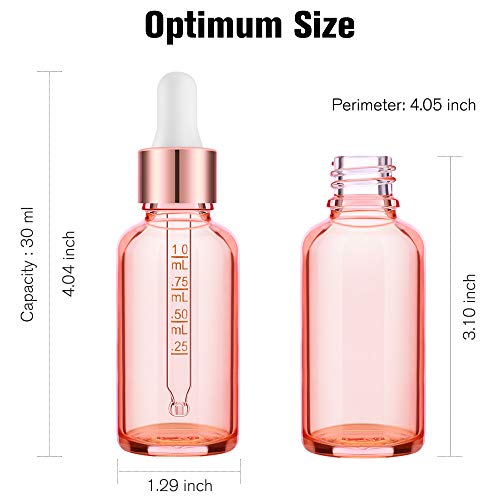 PrettyCare 4 Pack 1oz Dropper Bottles for Essential Oils with Labels, Funnel & Measured Pipettes, 30 ml Leak Proof Rose Glass Essential Oils Bottles- Empty Tincture Bottles for Personal Care & Beauty3
