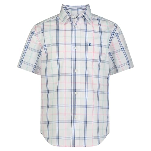 IZOD Boys' Short Sleeve Button-Down Plaid Dress Shirt