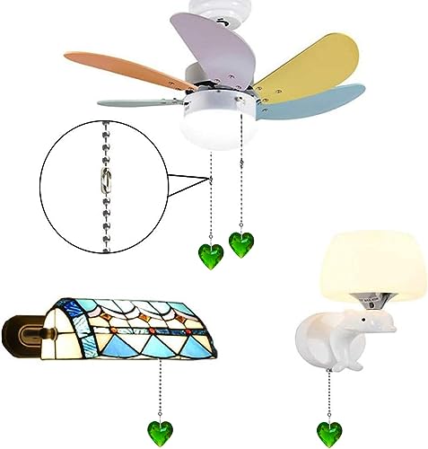 Image of 2Pcs Crystal Ceiling Fan Pull Chain Extender with Connector, 12 inch | K9 Crystal Glass, Not Acrylic, Heart Prism, Cut-To-Length Adjustable, Snap-On Connector For Fan, Light, Lamp (Green)