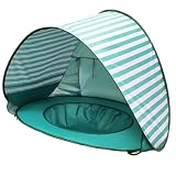 Strandmuschel Baby, Strandzelt Baby mit Mini Pool, Strandmuschel Pop Up Baby Tragbar, Baby Beach Tent für Kleinkinder Picknick Garten (Grün Streifen)