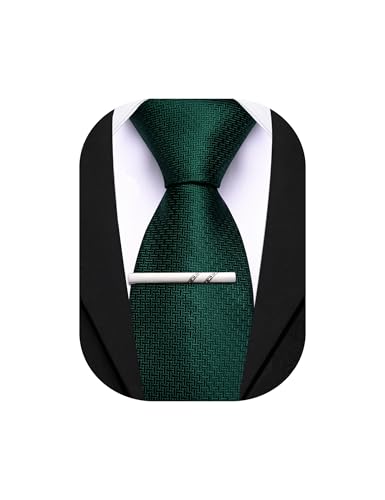 Image of Barry.Wang Plaid Ties Mens Silk Necktie and Tie Clip Checkered Tie for Wedding Party Business Formal