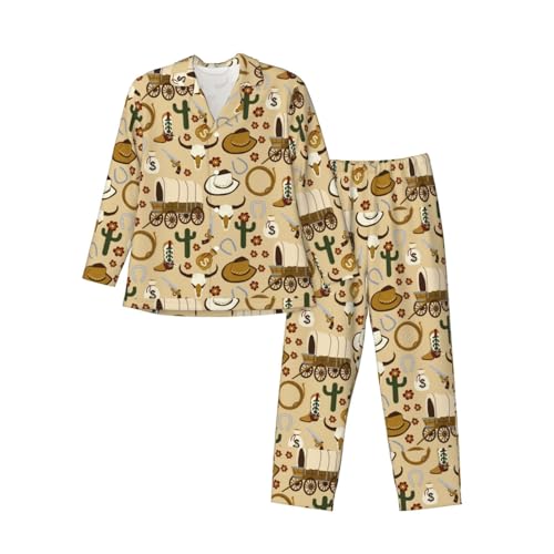 Wild West Cowboy Mens Pajama Sets 2 Piece Loungewear Button Down Sleepwear Pjs Set