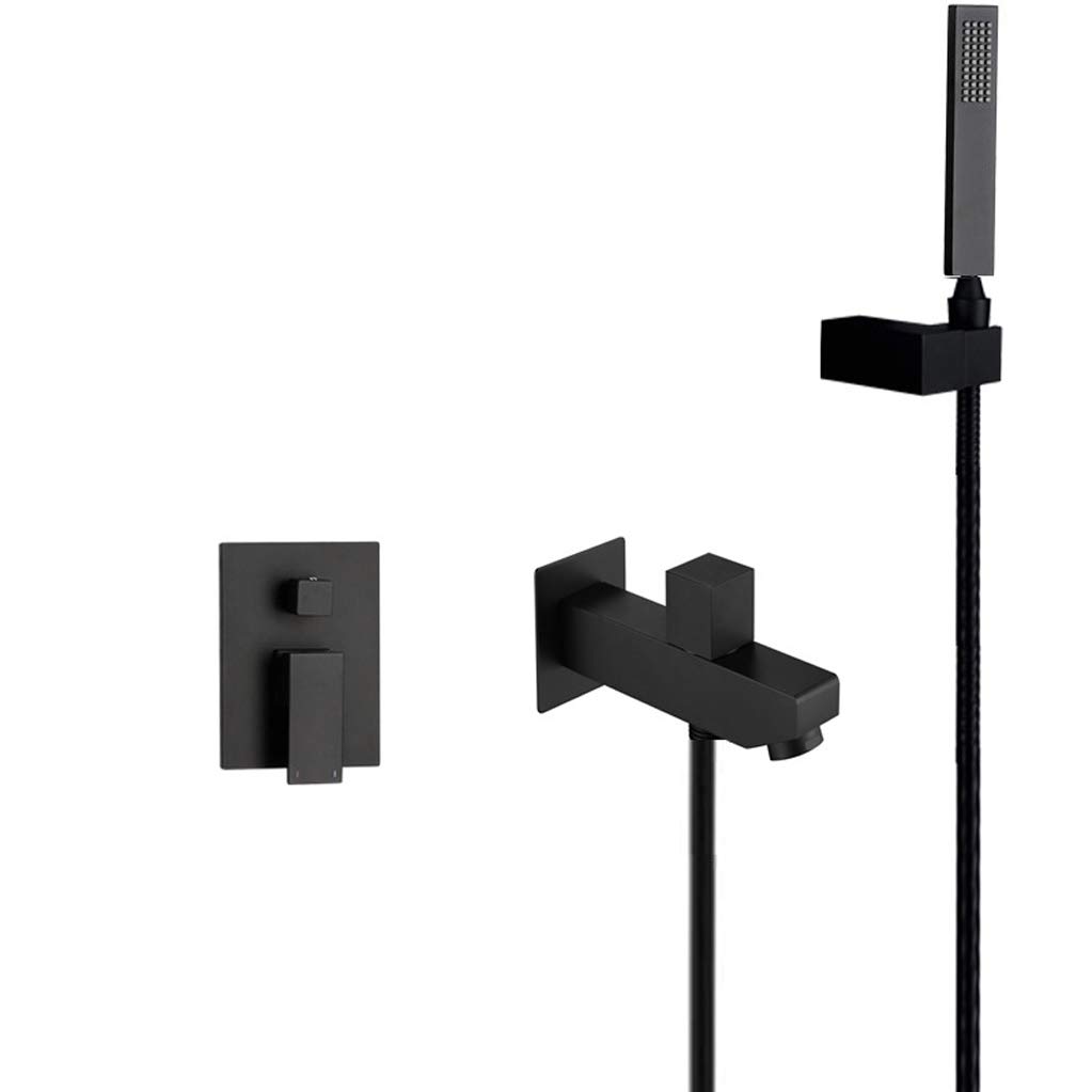 OZBMA Shower Set Tub Taps, Matte Black Brass hot and Cold Water Concealed Wall Mounted Head with Handheld Taps Set, Set,A