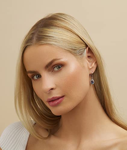 Barzel 18K White Gold Plated Created Gemstone & CZ Accent Drop Earrings2