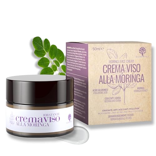 RedMoringa Crema Viso Antirughe con Acido Ialuronico, Moringa e Ceramidi per Donna e Uomo effetto Anti Age e Anti Inquinamento per pelle mista - 99% Naturale - 50 ml - Made in Italy