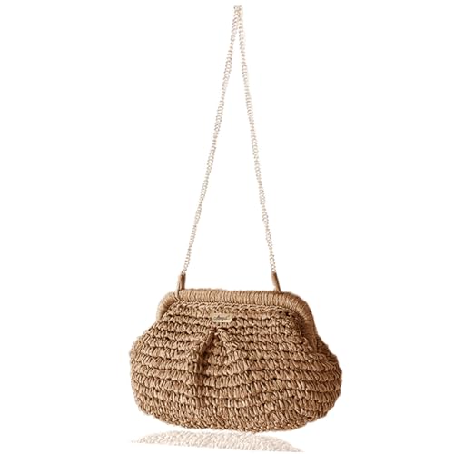 straw purse for women vacation small Vintage raffia summer beach rattan woven crossbody bags Straw-shell-tan