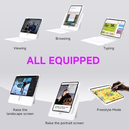 Image of Keyboard Case for iPad Air 13-inch (M2 & M3, 2024 & 2025) and iPad Pro 12.9-inch (3-6 Gen) with Multi-Touch Trackpad, 360 Rotating Stand, Portrait & Raised Modes, Detachable Cover - White