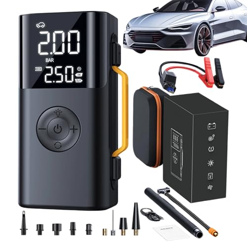 Arrancador de batería con compresor de aire | Pack cargador de batería recargable 10000mAh | Compresor de aire con pantalla digital - para viaje por carretera camping viajes coches