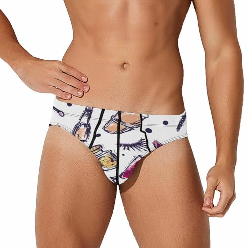 Nugier Men's Novelty Boxer Briefs, Triangle Milk Silk Waist Underwear Underpants Swim Trunks Soft Stretchy Board Shorts M Print Woman Fashion Hand Drawn Makeup