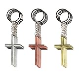 Cross Keychains - 12-Pack Metal Cross Key Chains, Jesus Key Rings, Religious Door Car Key Holders, Religious Favors for Christians, Silver, Copper, Gold
