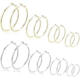 Silver Gold Hoop Earrings for Women,Thin 14K Gold Hoops Set with Hypoallergenic 925 Sterling Silver Post,Lightweight Big Hoops 30mm 40mm 50mm 60mm
