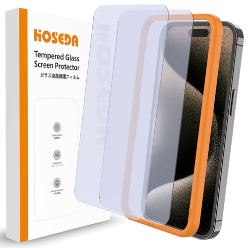 【ブルーライトカット】HOSEDA ガラスフィルム iPhone 15 Pro Max用 視力を保護 目の疲れ軽減 強化ガラス液晶保護フィルム 気泡なし 耐衝撃 高感度タッチ(6.7インチ アイフォン15 Pro Max 用)