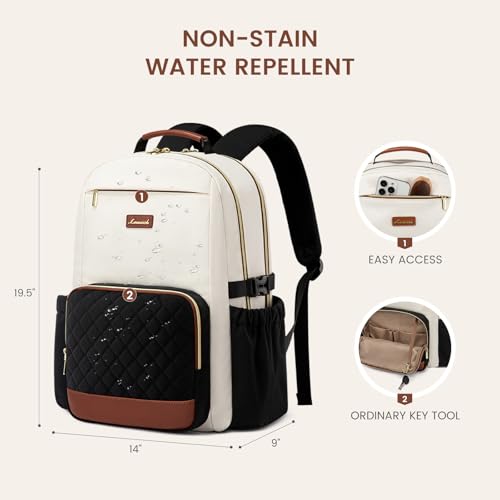 Image of LOVEVOOK Laptop Backpack for Women with Pouch Pocket for Large Capacity Cup,18 Inch Teacher Nurse College Work Travel Backpack Purse,Waterproof Laptop Computer Bags,Beige-Black-Brown+Diamond-shaped