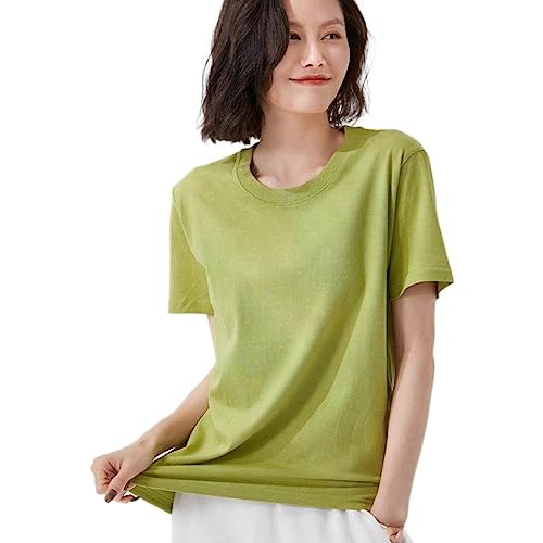 T-shirt en coton vert à col rond pour femme avec manches courtes coupe ample