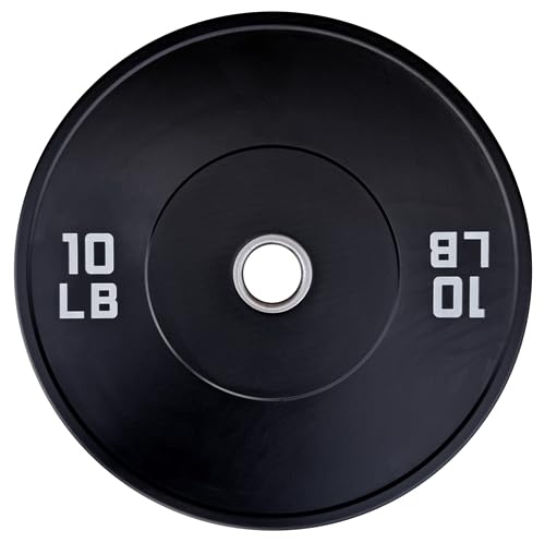 French Fitness Olympic Black Bumper Plates - 10 lbs, Virgin Rubber, Durable & Shock Absorbing, IWF Standard, 450MM Diameter, 51MM Collar Opening for Olympic Barbells & Strength Training