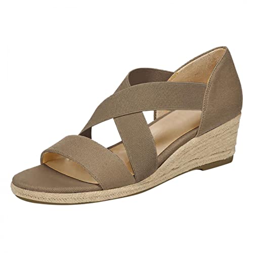 VKVWIV Women Roman Cross Band Wedge Sandals Breathable Casual Dress Strapy Summer Sandals Elastic Ankle Strap Low Wedge Sandals