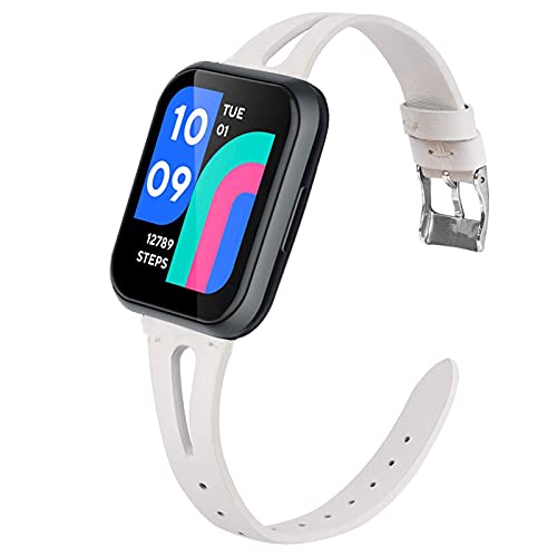 Lamshaw Compatible for Wy-ze Watch 47mm Band, Slim Vintage Leather Strap Replacement for Women, Man, Wristband Accessories Compatible for Wy-ze Watch 47mm Smartwatch (White)