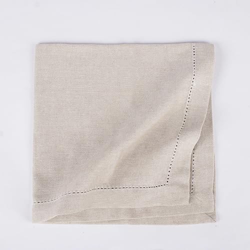 Image of FINGERCRAFT Hemstitched Cotton Table Napkins - Set of 12, 20x20 Inch, 100% Cotton Cloth Napkins with Faggoting Stitching - Durable & Elegant for Parties, Hotels, Everyday Use (Ivory Twill)