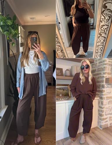 Image of Xiaoxuemeng Womens Baggy Wide Leg Pants Casual Elastic Waisted Palazzo Harem Pants with Pockets