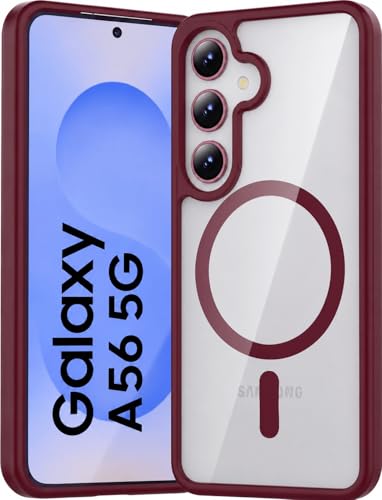 Image of ArmourPro MagSafe Compatible Case for Samsung Galaxy A56, Magnetic Wireless Charging Back Cover with Clear Back, Flexible TPU Bumper, Camera Protection | Wine Red