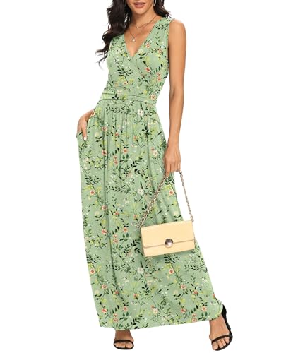 Image of LILBETTER Women Sleeveless Deep V Neck Loose Plain Long Maxi Casual Dress