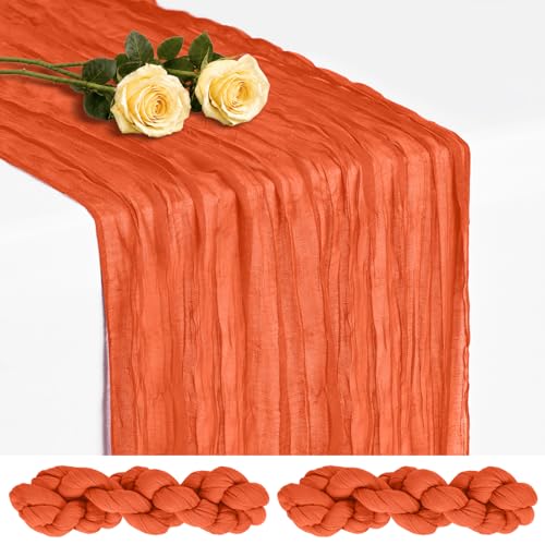Showgeous 2 Pack Orange Cheesecloth Table Runner, 17 x 108 Inches