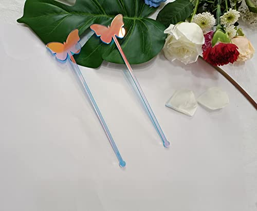 Set of 20 Acrylic Drink Stirrers,Butterfly Cocktail Stirrer for Kids Birthday Party,Retro Party or Shower Theme (Rainbow)