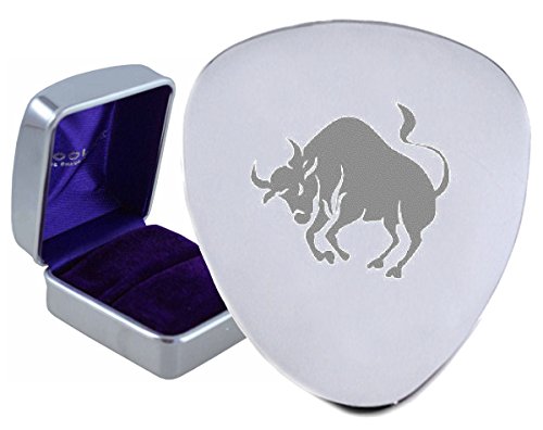 Taurus Signe du zodiaque en acier médiator gravé en boîte - Les Beatles, Paul McCartney, John Lennon, RIngo Starr, George Harrison Taurus Signe du zodiaque en acier médiator gravé en boîte