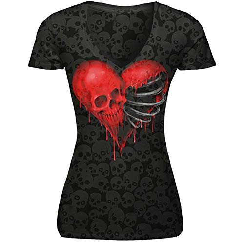 Preisvergleich Produktbild Lethal Angel Damen T-Shirt Ribcage Heart Skull Burnout Schwarz - - Mittel
