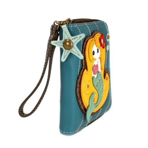 Image of CHALA Zip Around Wallet, Wristlet, 8 Credit Card Slots, Sturdy Pu Leather - Mermaid - Blue