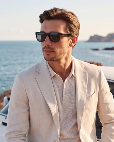 Image of CARFIA Thick Polarized Sunglasses for Men UV400 Protection, Retro Square Hand-crafted Acetate Driving Shades CA5356