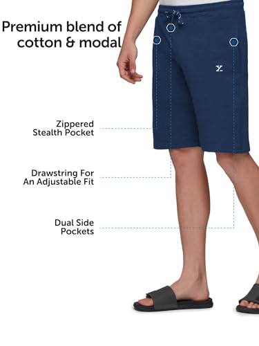Image of XYXX Men's Ace Cotton Regular Fit Solid Shorts with Side Pockets and No Marks Waistband