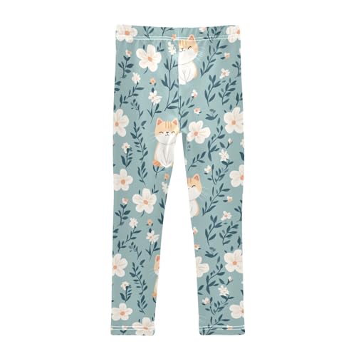 Cute Cat Girls' Leggings Toddler Doodles Flower Kids Yoga Pants Dance Active Tights 4T2
