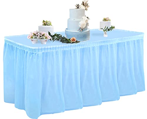 Ensemble Jupe de Table et Nappe en Plastique Bleu Ciel, Jupe de Table jetable 427 cm et Couverture de Table rectangulaire, Mariage, fête d'anniversaire, Baby Shower, décorations de Banquet Buffet