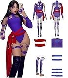 Psylocke Cosplay Costume, Women Superhero Cosplay Jumpsuit, Sexy Blue Bodysuit for Halloween (Blue, XL)