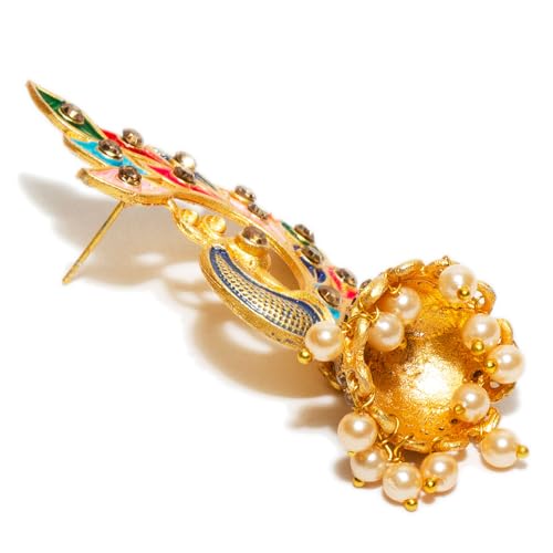Bindhani Indian Bollywood Style Gold Toned Peacock Meenakari Jhumka Earrings For Women4