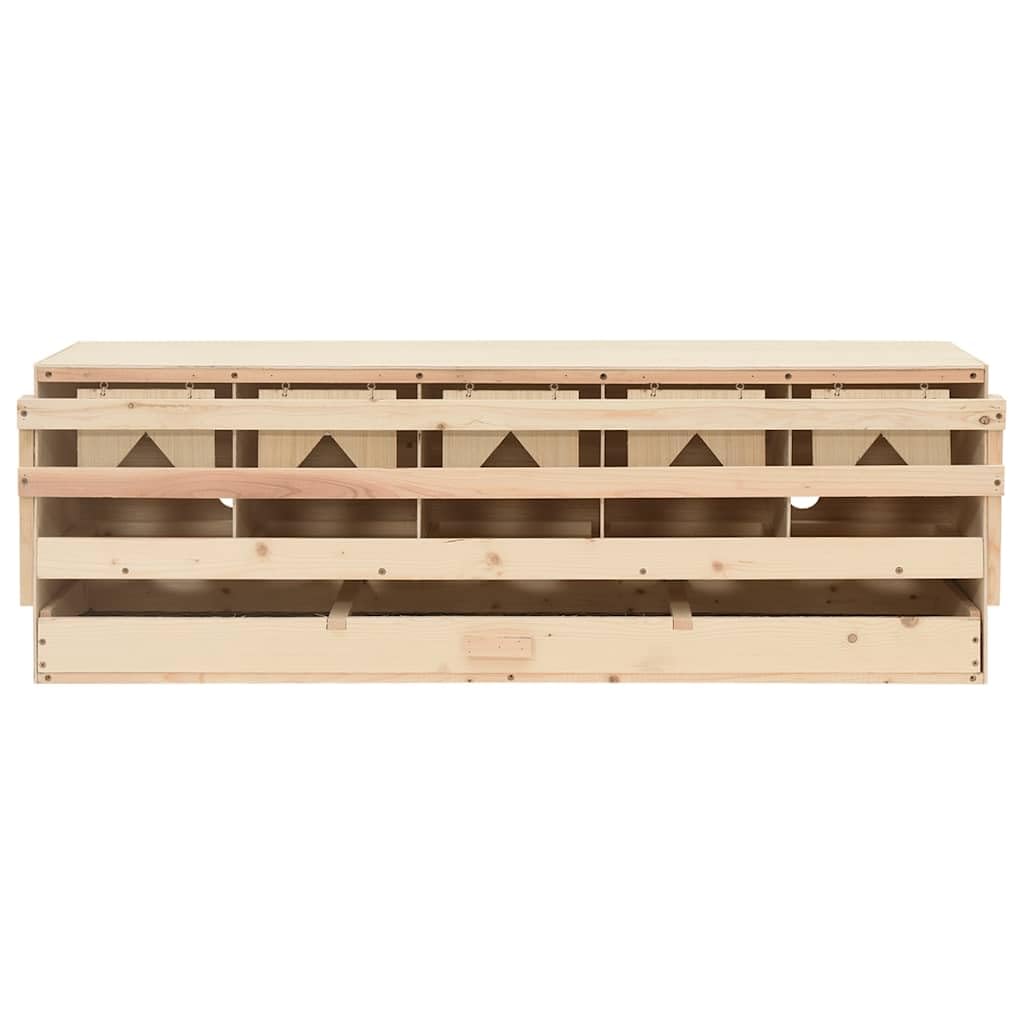 Nido da 5 pezzi, in legno di pino massiccio, 117 x 33 x 38 cm, per galline piccole, 5 scomparti, fondo rimovibile, posatoio pieghevole, marrone naturale per una facile deposizione delle uova