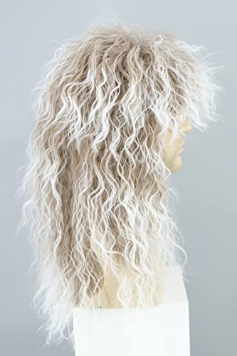 LeMarnia Homens e Mulheres 70s 80s Mullet Peruca Marrom Branco Encaracolado Rocker Party Peruca Engr
