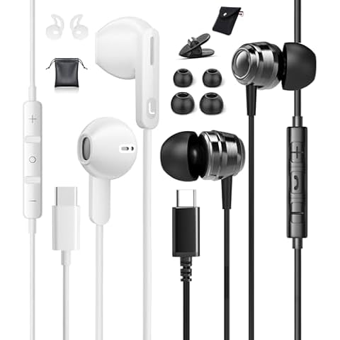Gsangoo USB C Headphones USB Type C Earphone Wired Earbuds Plug Noise Canceling in-Ear Headphones with Microphone Cover