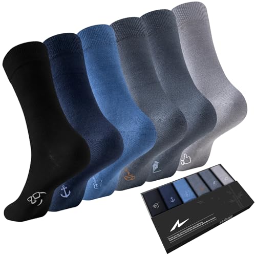 Niorasen 6 Pairs Bamboo Mens Socks, Comfortable Soft Top Crew Socks, Breathable Smart Classic Dress Sock with Gift Box for Everyday Business Casual multicolor 9-12