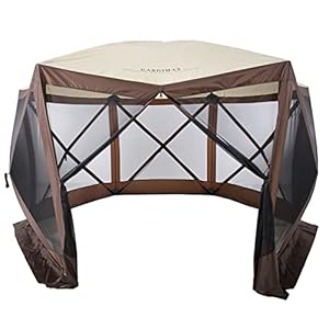 Pop Up Gazebo Screen House Tent for Camping, 12’x12′ 6 Sided Instant Canopy Shelter Gazebo Screen House 8-10 Person, for Backyard, Camping and Outdoor, Coffee