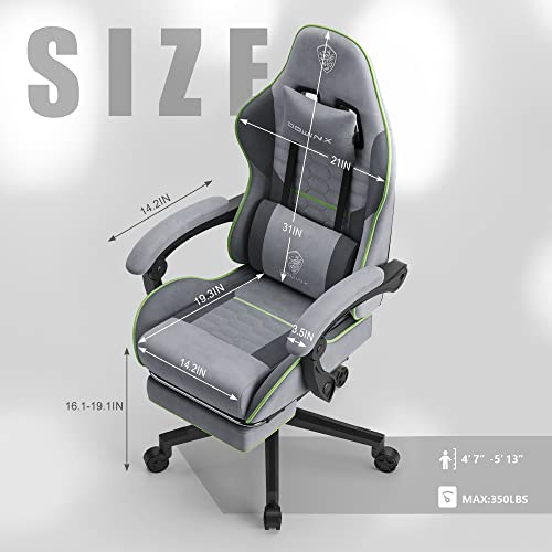 Dowinx Gaming Chair Fabric With Pocket Spring Cushion, Massage Game Chair Cloth With Headrest, Ergonomic Computer Chair With Footrest 290Lbs, Light Grey #TOP2