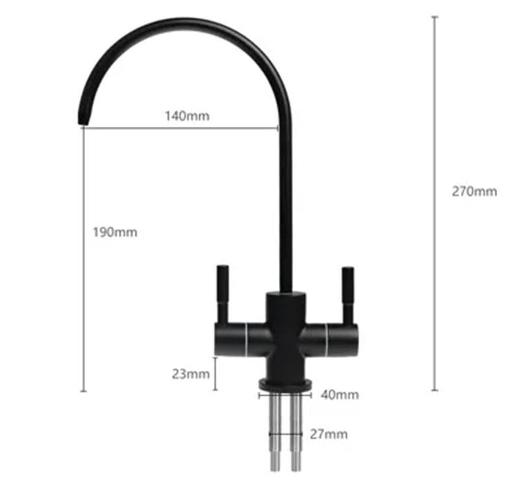 Grifo de fregadero de doble agujero de 1/4 pulgadas, color negro, ósmosis inversa, filtro de agua potable, herramienta de grifo de cocina, instalación rápida