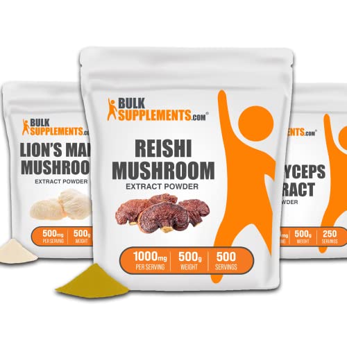 Bulksupplements.com Reishi Mushroom Extract Powder 500G, With Lion's Mane Mushroom Extract Powder 500G & Cordyceps Mushroom Extract (Cordyceps Sinensis) 500G Bundle #TOP24