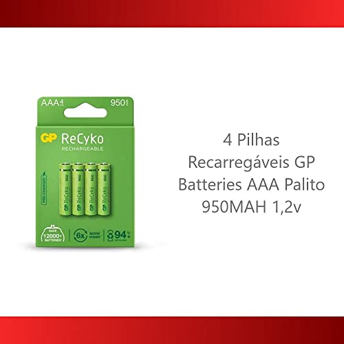 4 Pilhas AAA Palito Recarregável 950mAh GP 1 Cartela
